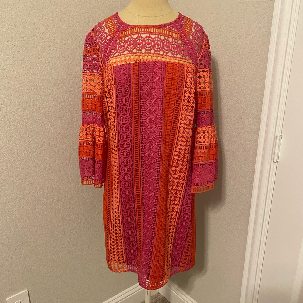 Trina Turk Pink and Orange three-quarter inches sleeve “Fiesta” Dress